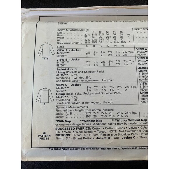 McCall's Misses Jacket Sewing Pattern Sz 14 8761 - Uncut - Picture 6 of 9